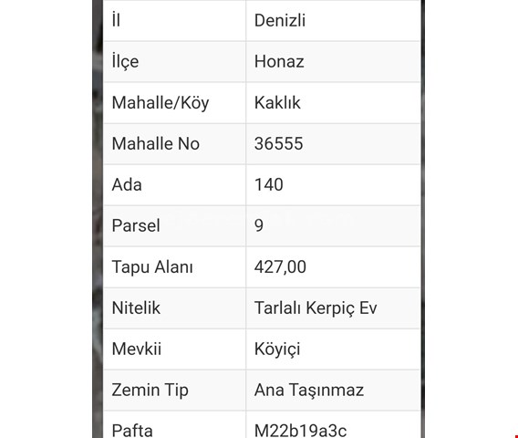 Denizli Honaz Kaklık Mah. Köy içi Yolu Lise Altı Satılık Arsa 427 m2 950 Bin TL 
